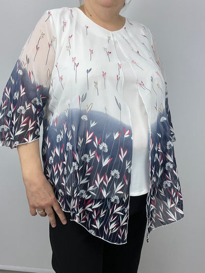MARTHA chiffon cape-like effect top