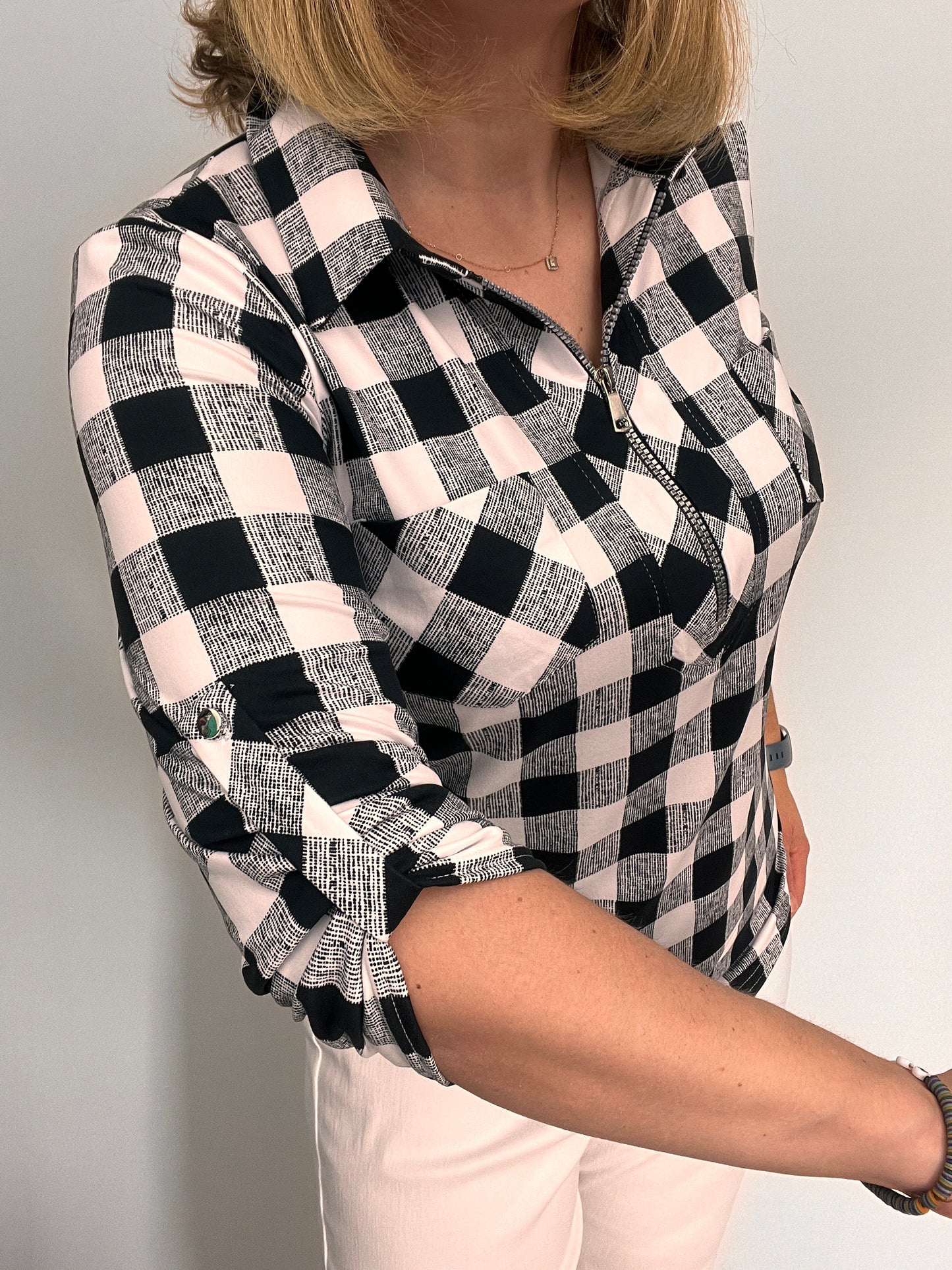ELAINE zip top with collar - black/white check