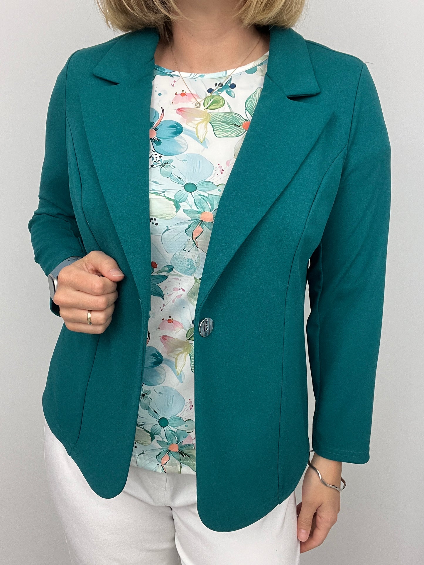 Emerald green fabric jacket with lapel collar