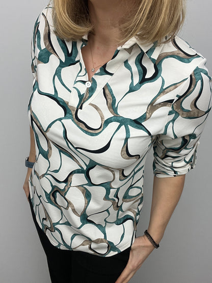 BARBARA top with collar and V-neckline