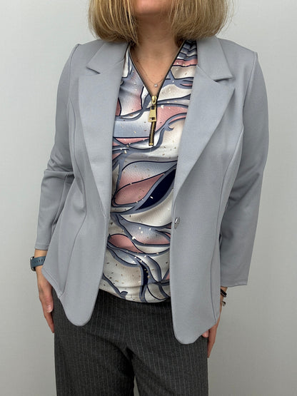 Silver grey fabric jacket with lapel collar