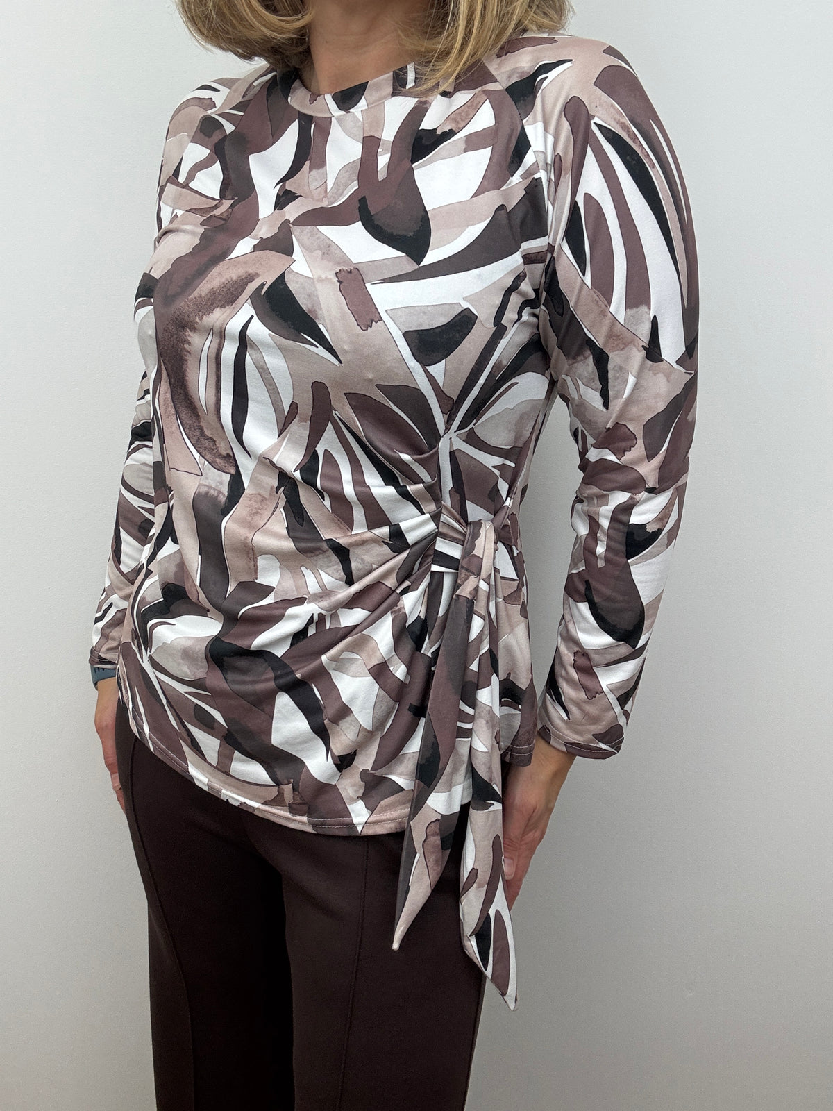 MARGARET peachy feel long sleeve wrap-style top