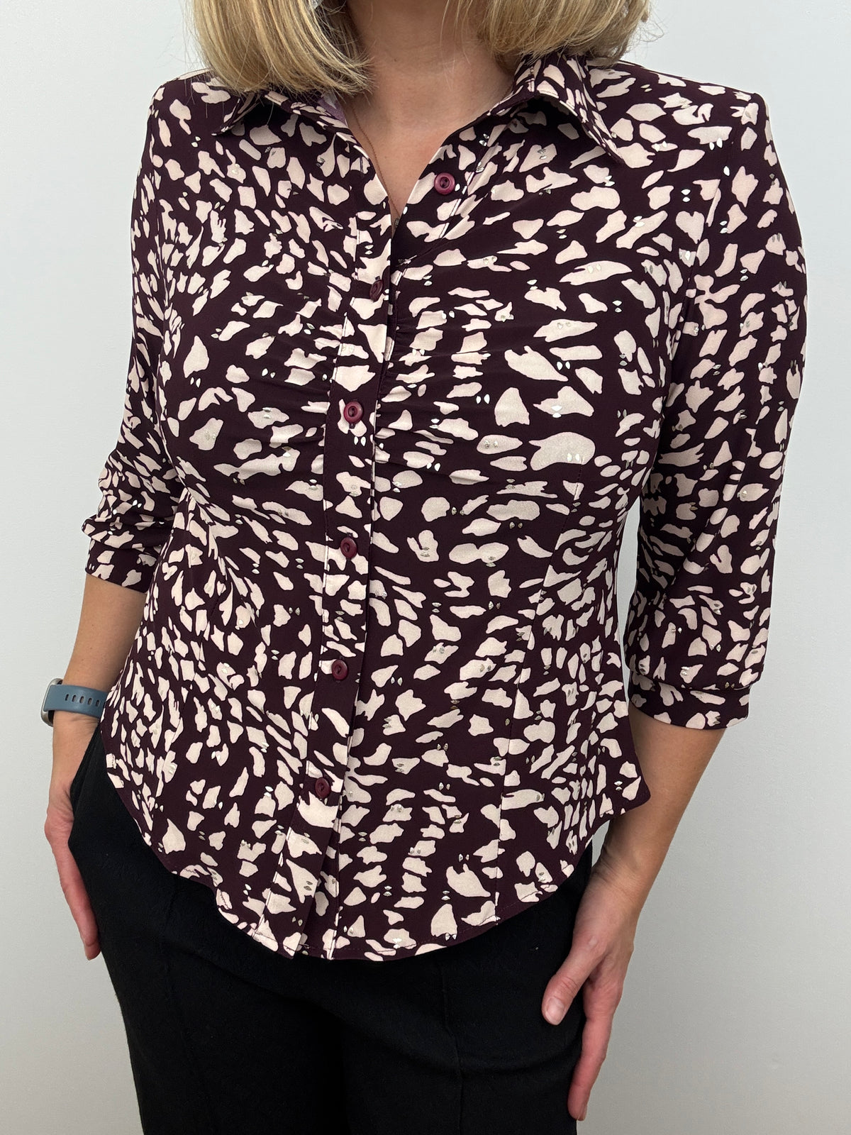 CHELSEA burgundy button down blouse