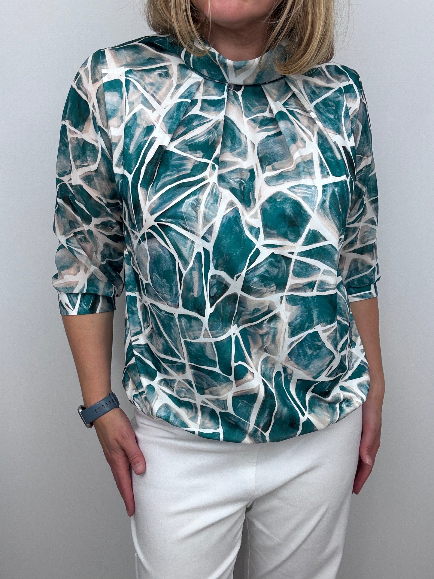 SABRINA high neck top with gently elasticated hem