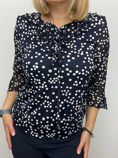 FAITH ruffle top polka dot navy/white