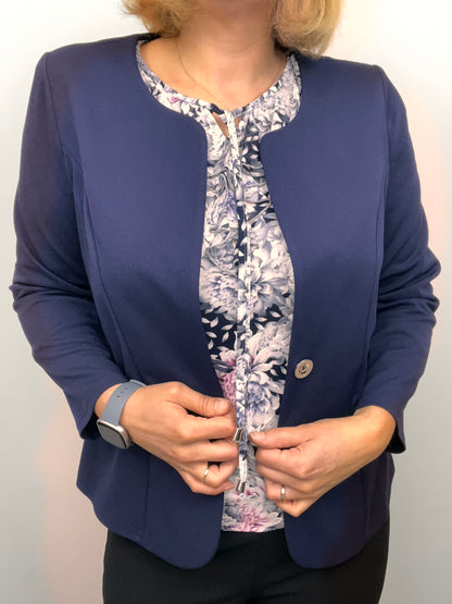 Navy One-button fabric jacket