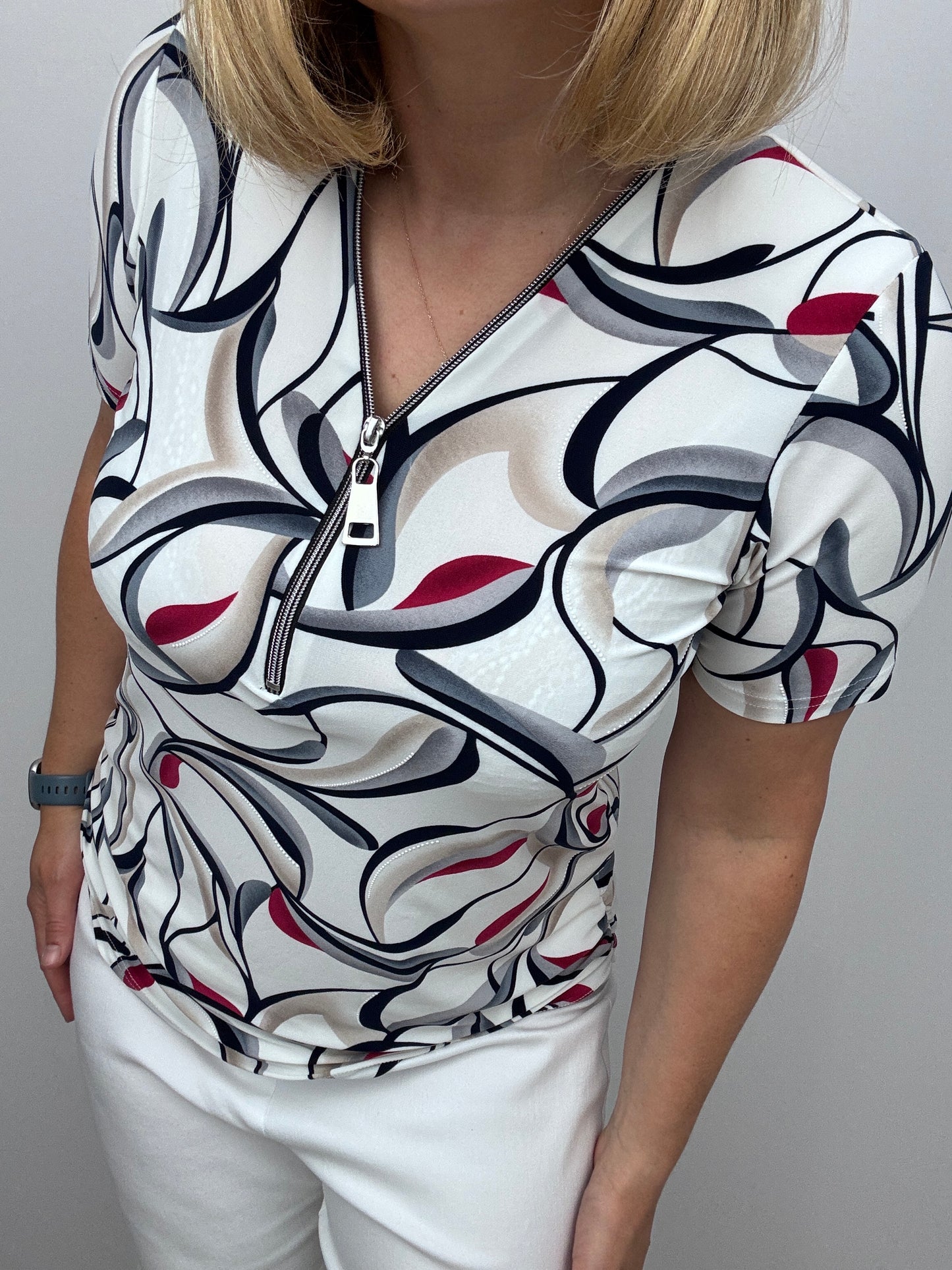 KAREN short sleeve zip top