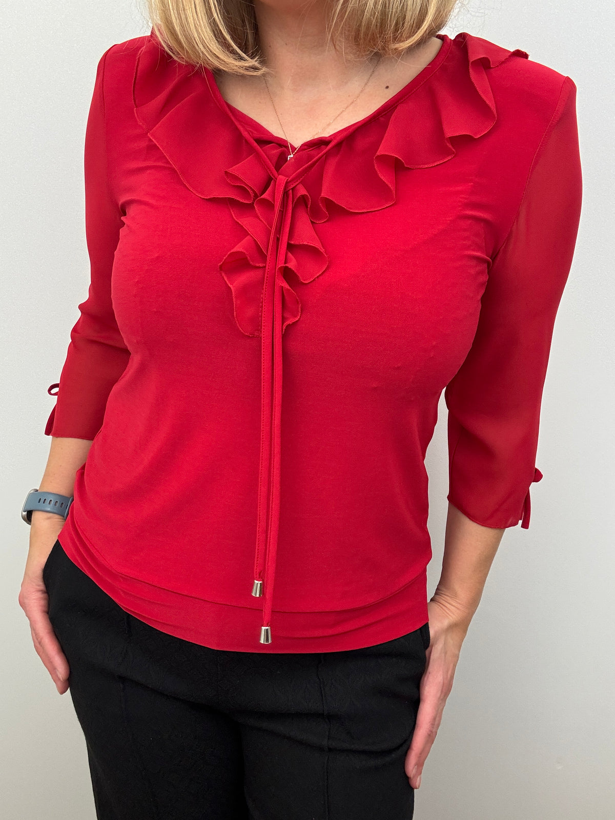 ROSALIE plain red ruffle top