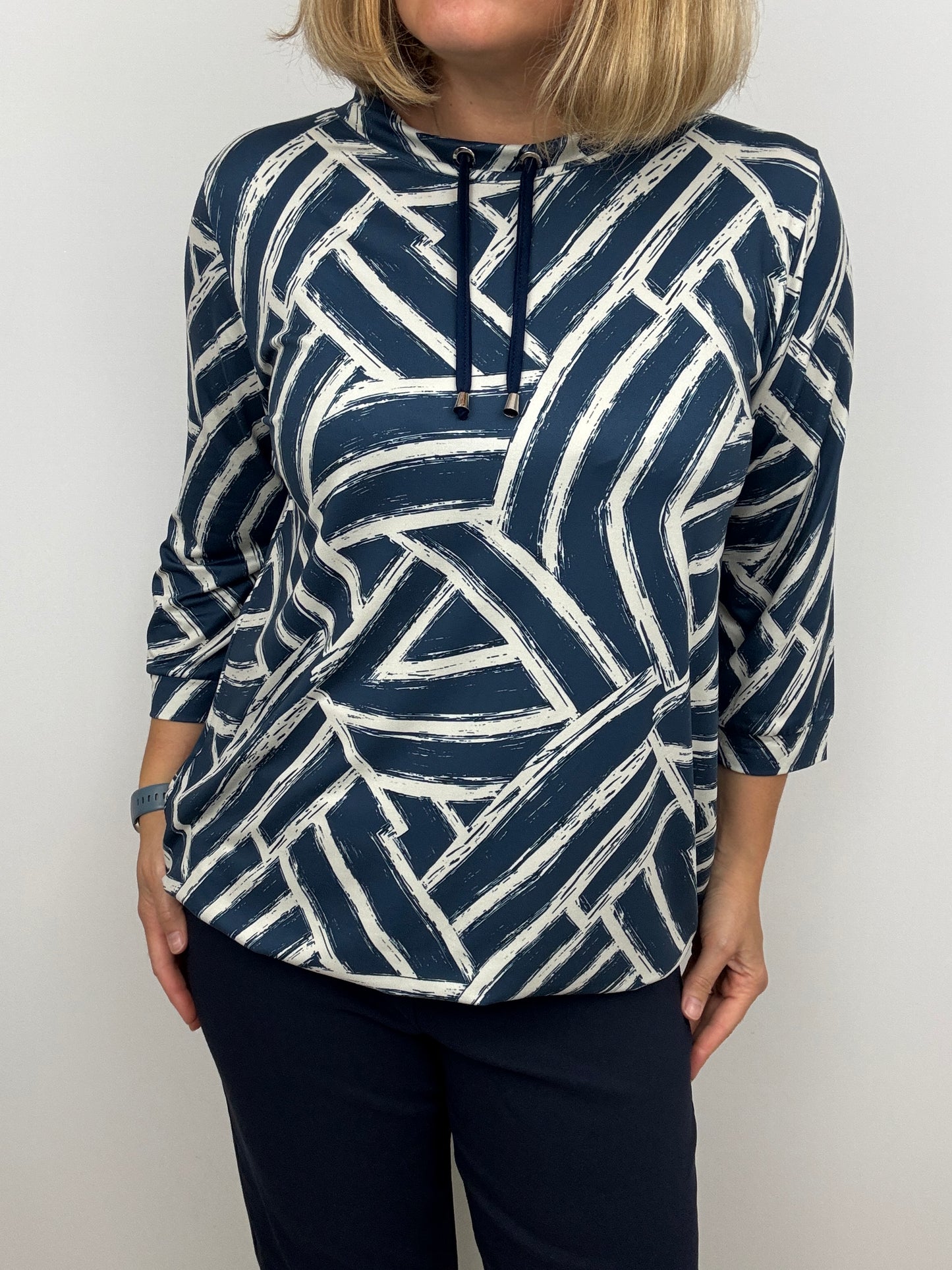 EVE soft brushed abstract print high-neck top