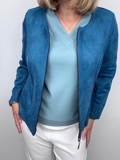 JADE soft ribbed V-neck top - fresh sage