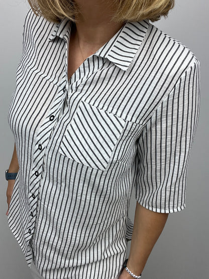 EVIE cotton/linen button down blouse