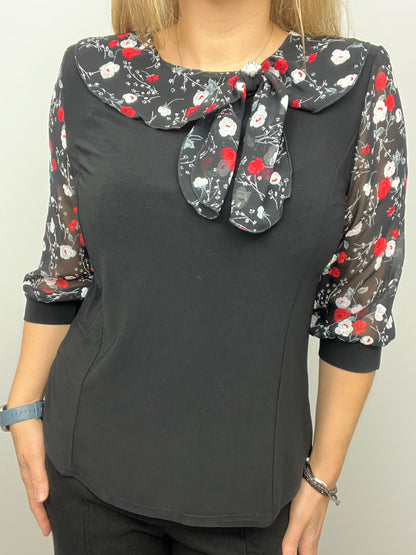 CAROL top with bow detail at neckline