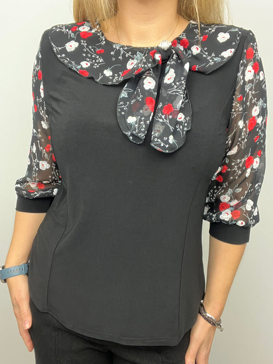 CAROL top with bow detail at neckline