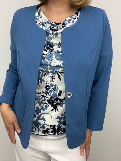 Denim blue One-button fabric jacket