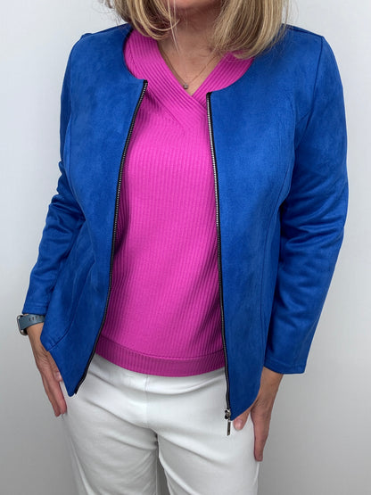 GLORIA soft ribbed V-neck top - fuchsia