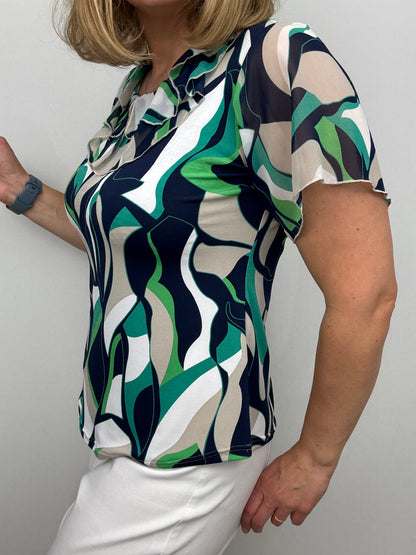 COURTNEY Double ruffle round neck top with short sleeve