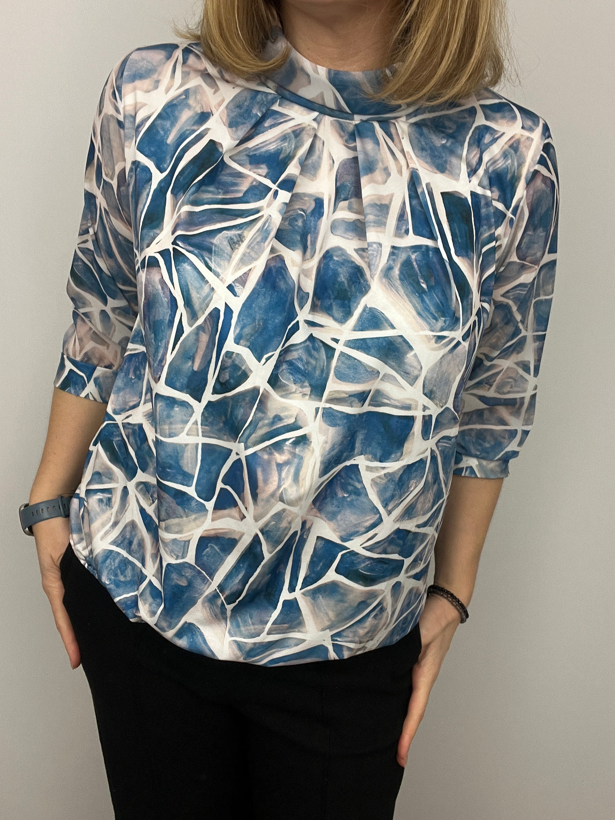 FREYA high neck top with gently elasticated hem