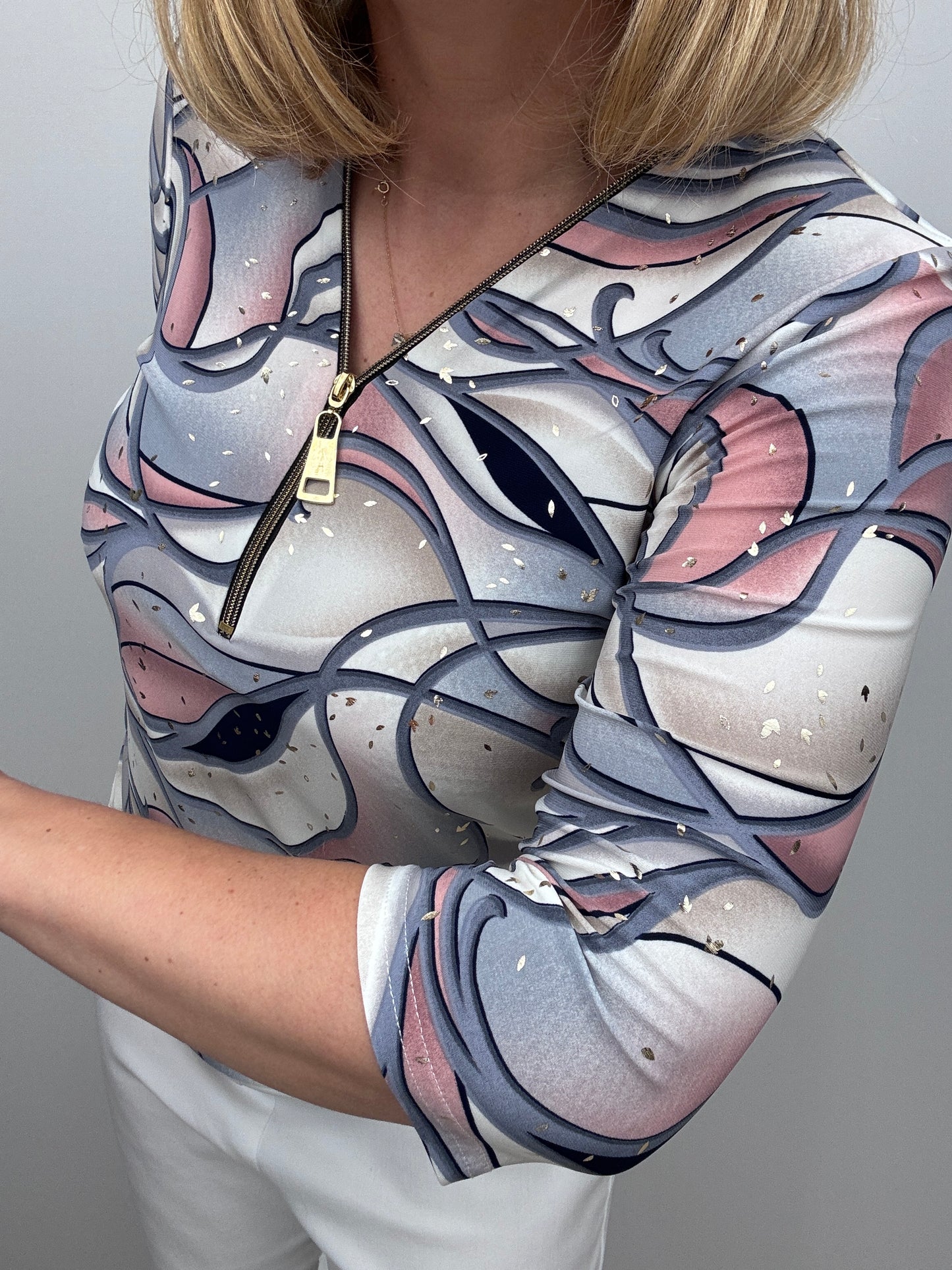 CLAUDIA 3/4 sleeve zip top