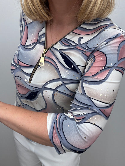 CLAUDIA 3/4 sleeve zip top