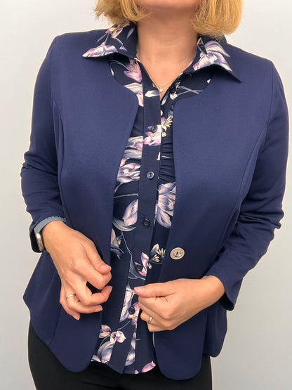 Navy One-button fabric jacket