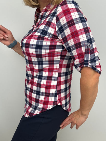 ERICA check stand-up collar top