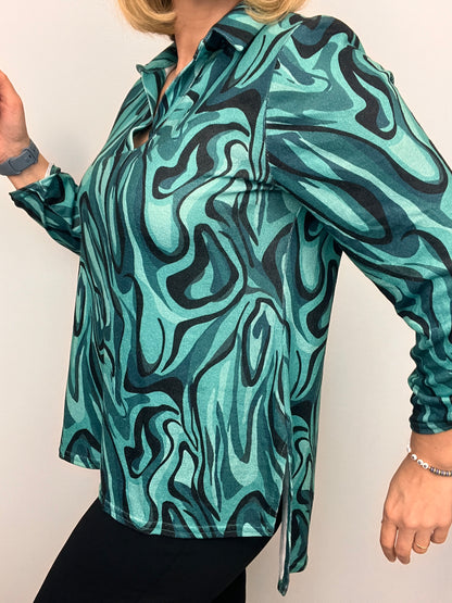 DENISE fine knit shirt style top with collar