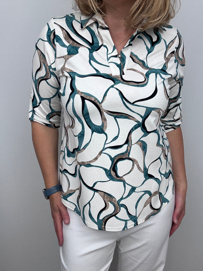 BARBARA top with collar and V-neckline