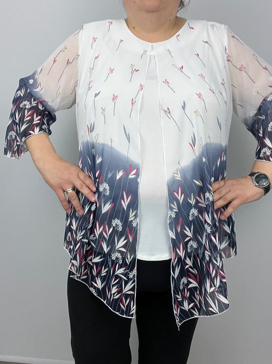 MARTHA chiffon cape-like effect top