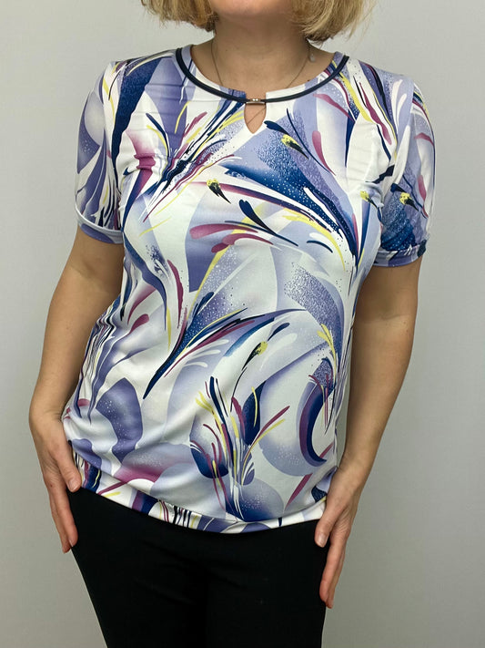 PENELOPE Short sleeve top with wide band at the bottom