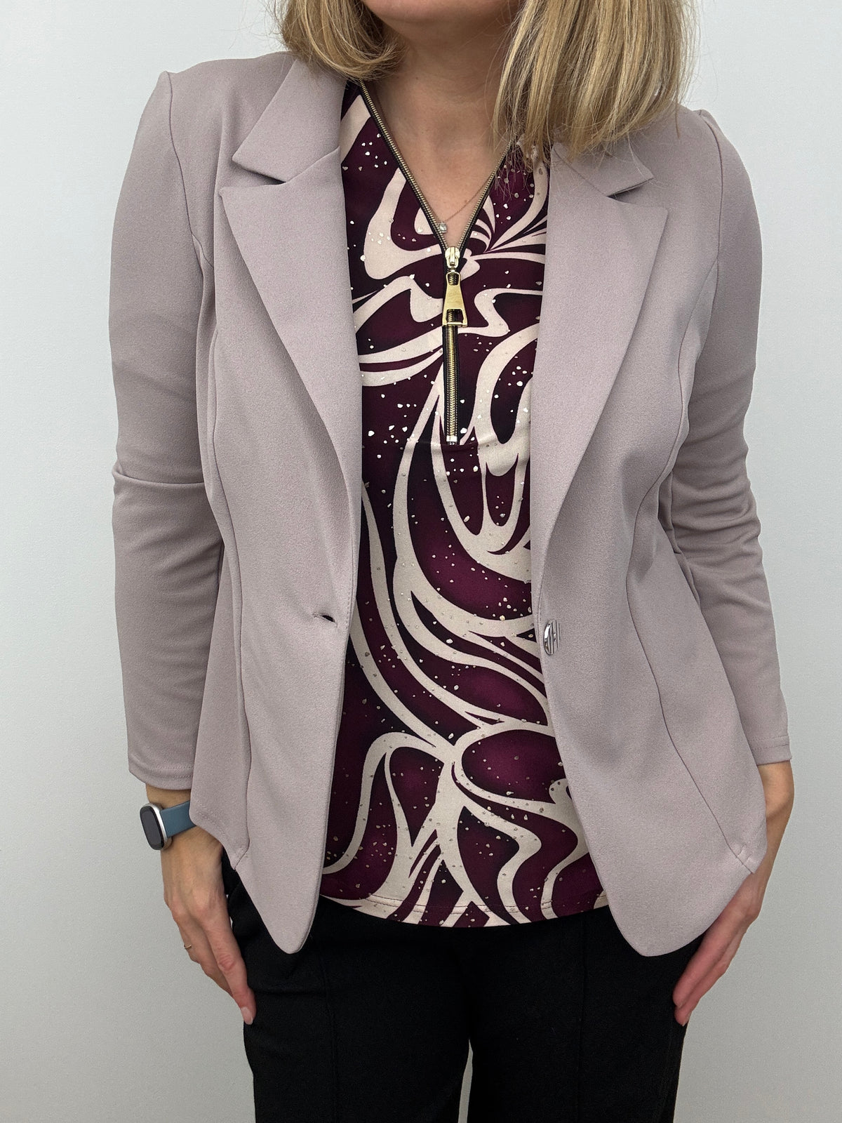 Mink pink fabric jacket with lapel collar