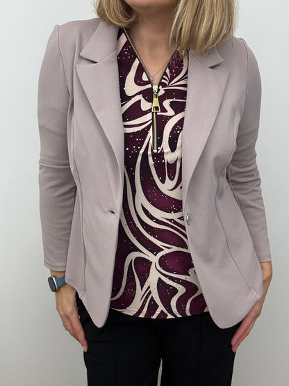 Mink pink fabric jacket with lapel collar