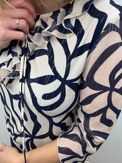 MERCY navy/beige ruffle top