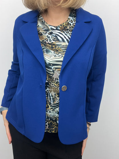 Royal blue fabric jacket with lapel collar