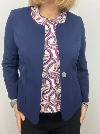 Navy One-button fabric jacket