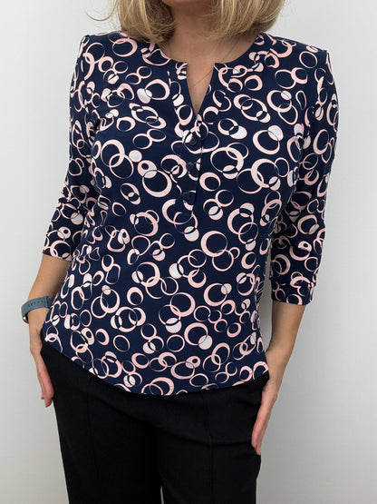 CAMERON navy V-neck top with 3 buttons