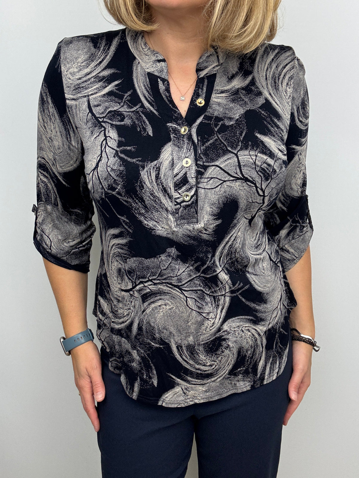 BERNADETTE autumn weight stand-up collar top
