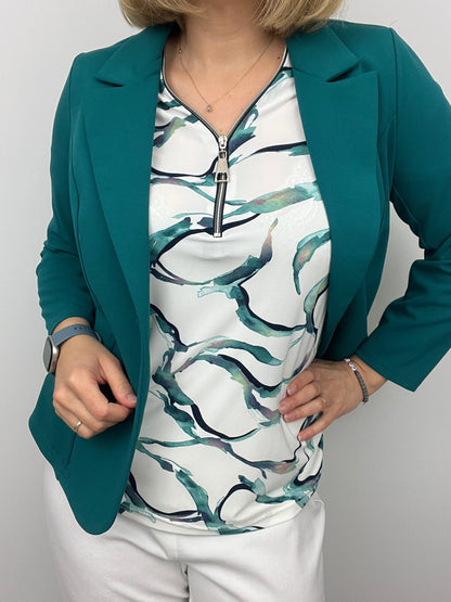 Emerald green fabric jacket with lapel collar