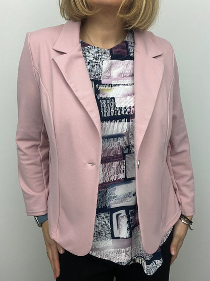 Soft pink fabric jacket with lapel collar