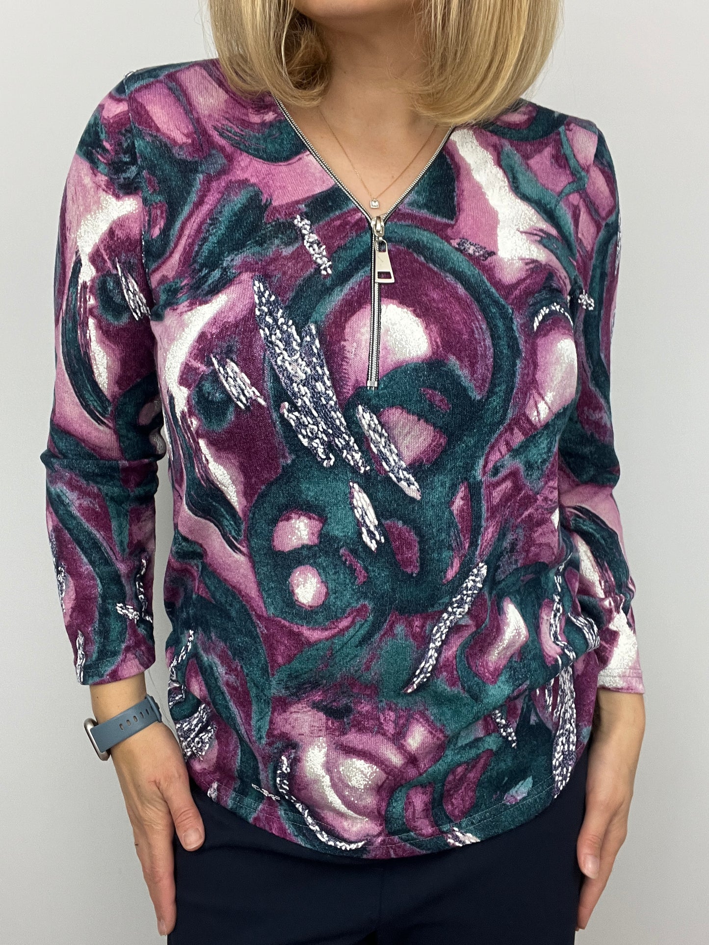 DEIRDRE fine knit zip top
