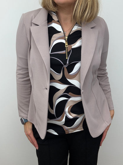 Mink pink fabric jacket with lapel collar
