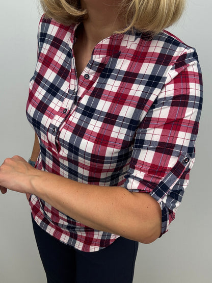 ERICA check stand-up collar top