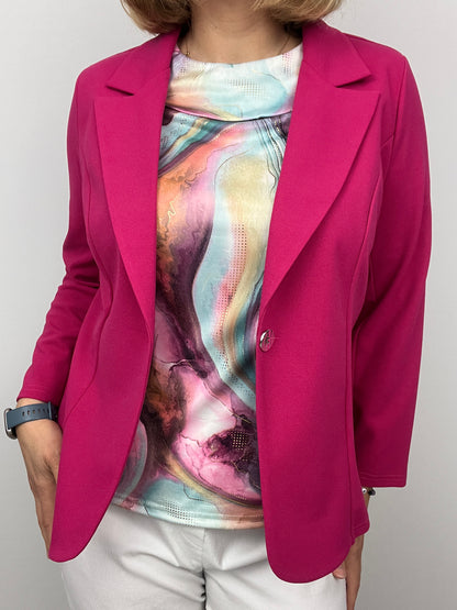 Fuchsia fabric jacket with lapel collar