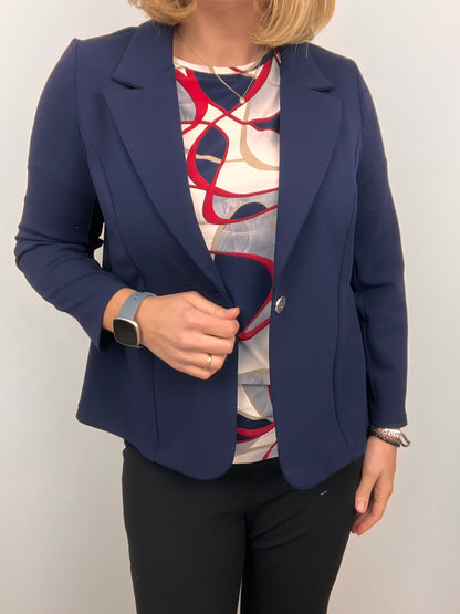 Navy fabric jacket with lapel collar