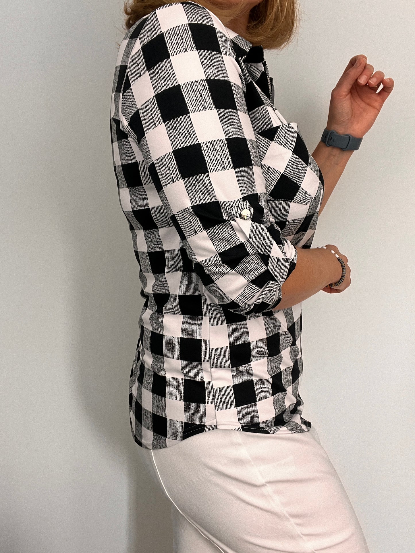 ELAINE zip top with collar - black/white check