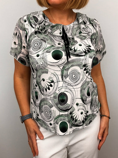 ELLA GRACE Double ruffle round neck top with short sleeve