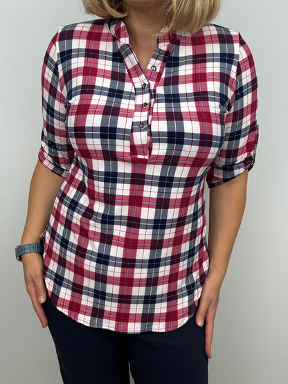 ERICA check stand-up collar top