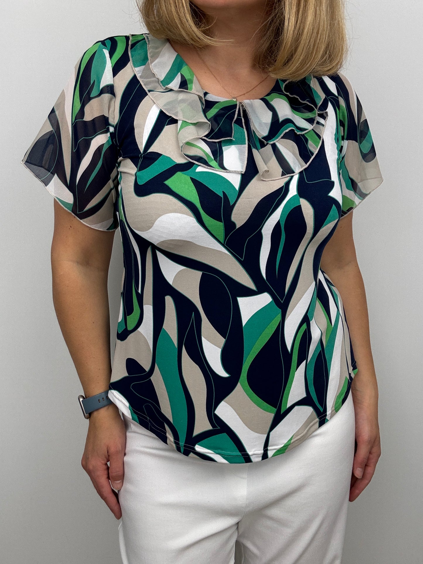 COURTNEY Double ruffle round neck top with short sleeve