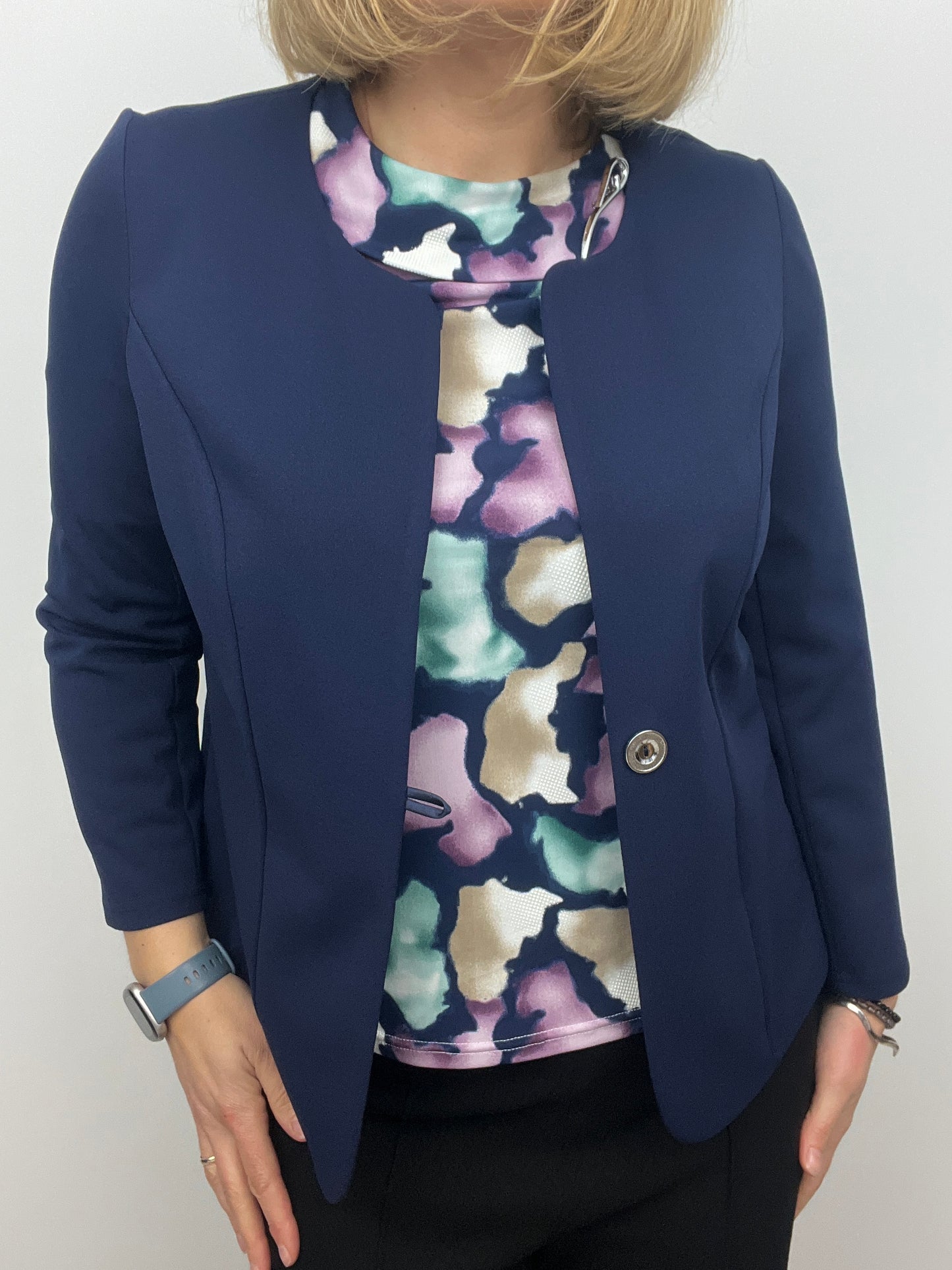 Navy One-button fabric jacket