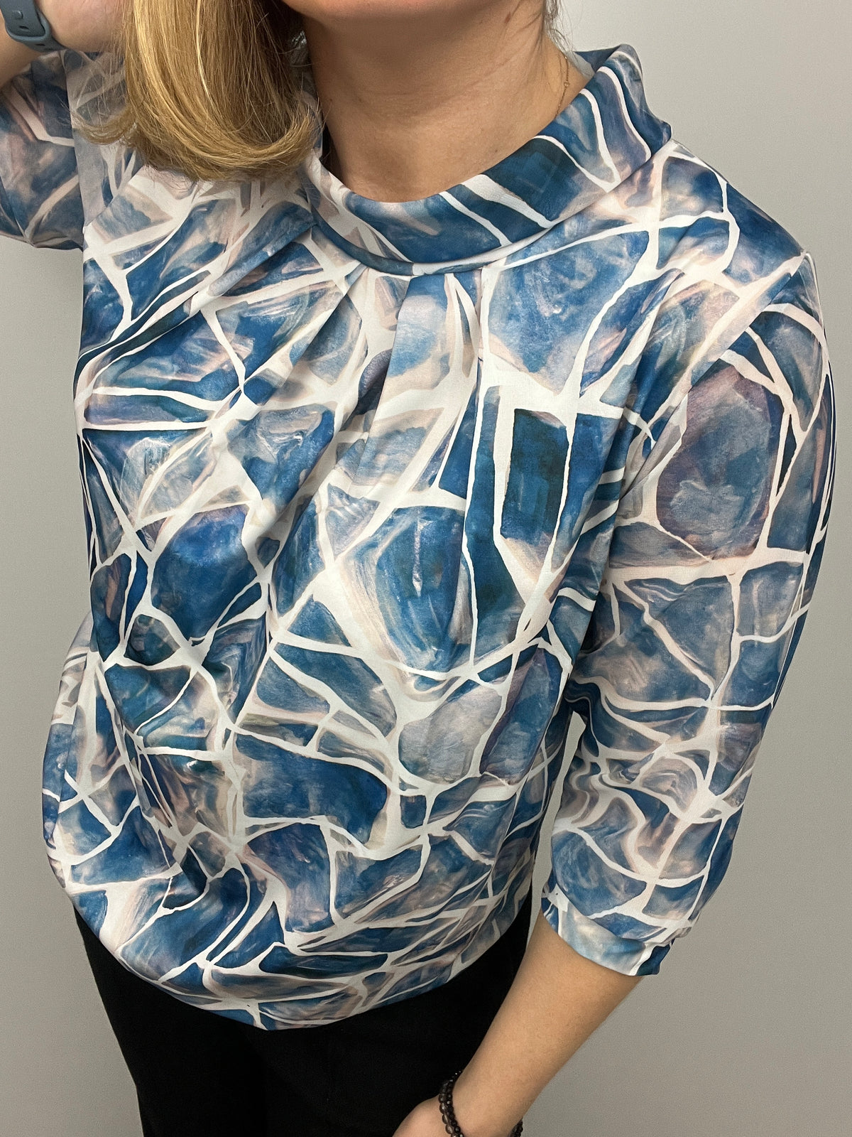 FREYA high neck top with gently elasticated hem