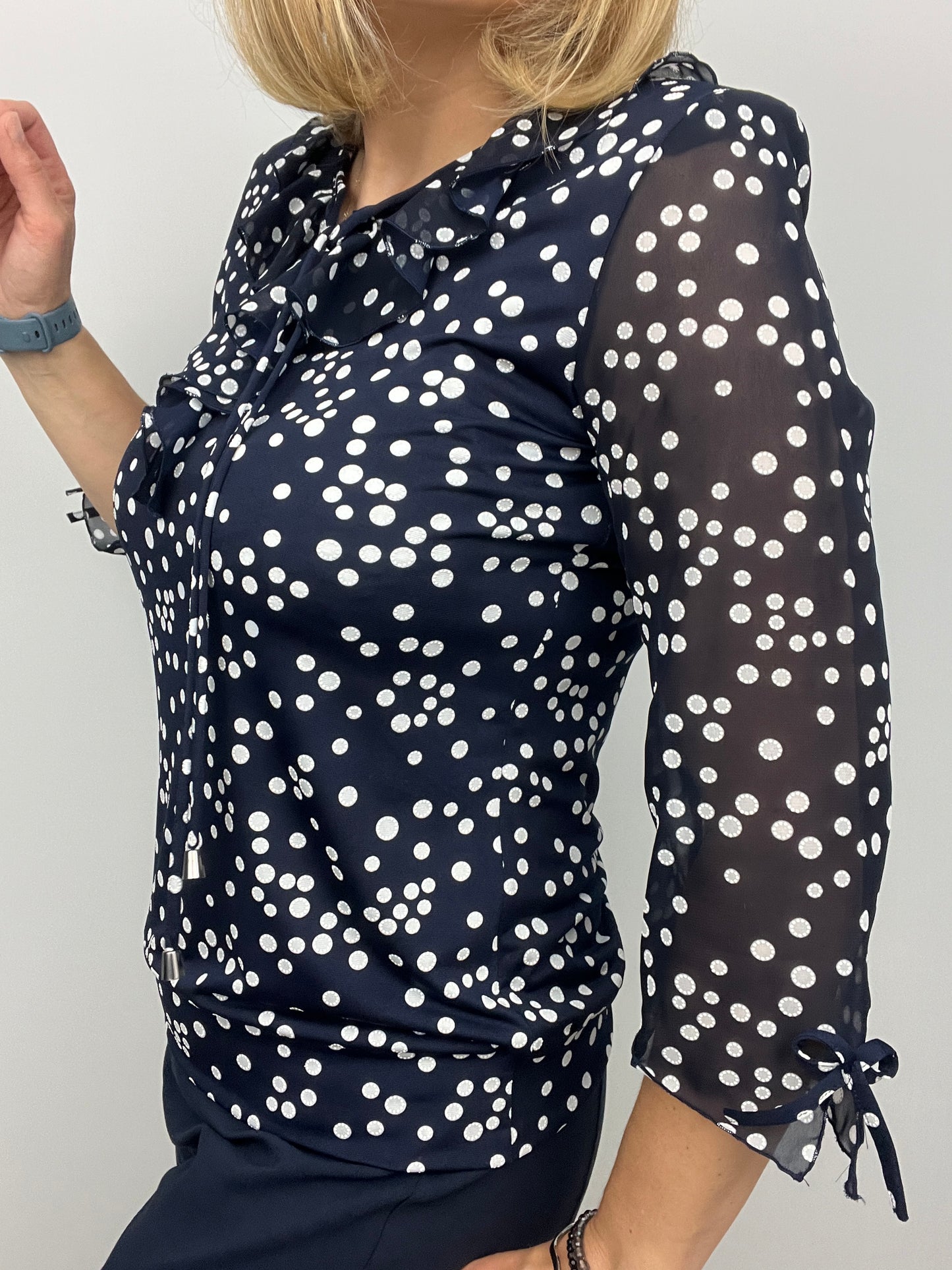 FAITH ruffle top polka dot navy/white